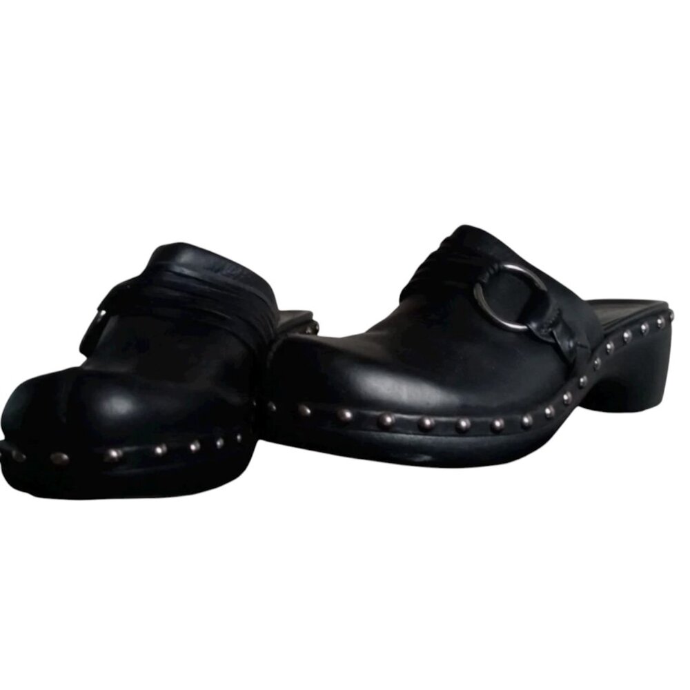 ECCO Women's US 6.5 EUR 37 Black Leather Round Toe Studded Comfort Clog Y2K